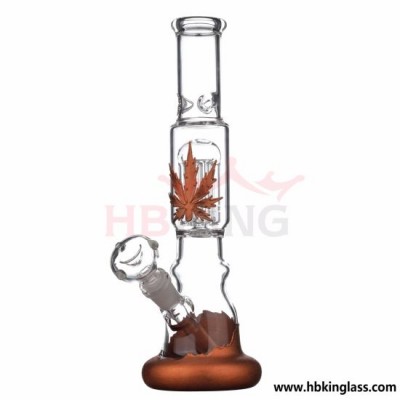 Hot-Sale Arm Tree Glass Water Pipe with Copper Leave Decoration