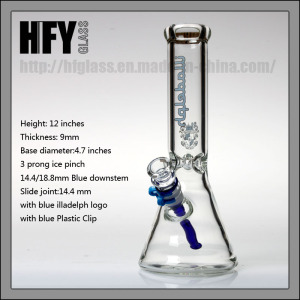 Hfy Glass New 12 Inches Illadelph Glass Smoking Pipe Beaker Base 9mm Clear Thick Water Pipes Thickness Blue Hookah